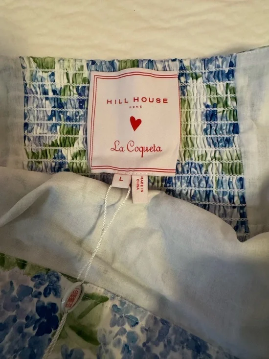 Hill House x La Coqueta Fleur Midi Dress Blue Hydrangea Halter Cotton L NWT - Picture 5 of 6